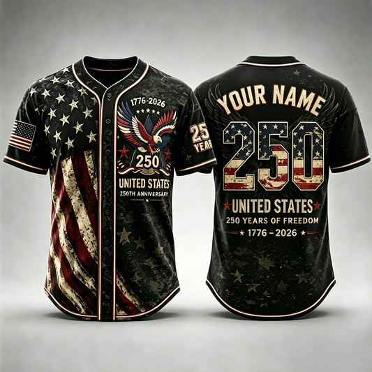 Men's USA 250th Anniversary Baseball Jersey Patriotic American Flag Eagle Button Down Shirt 1776-2026