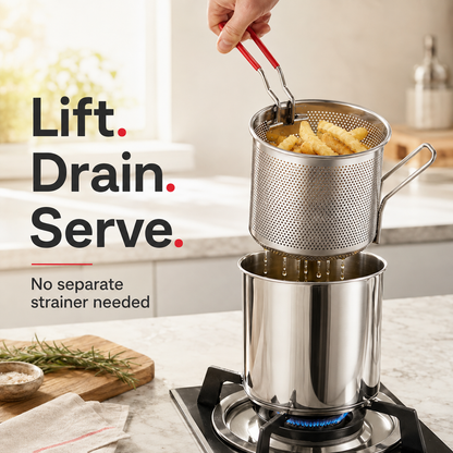 2026 Personal Mini Deep Fryer Set Stainless Steel Pot with Lift-Out Draining Basket & Food Tongs
