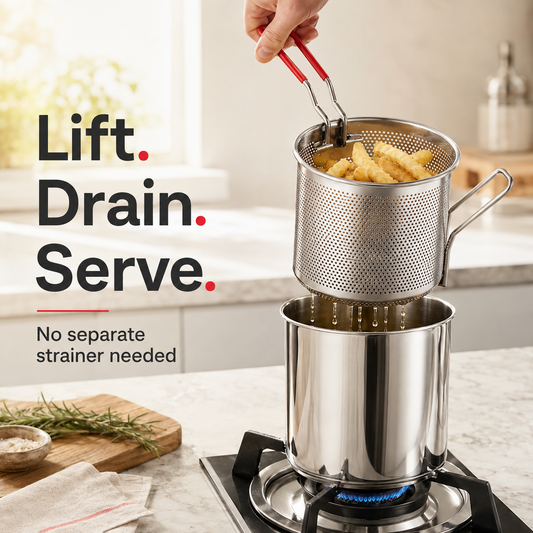 2026 Personal Mini Deep Fryer Set Stainless Steel Pot with Lift-Out Draining Basket & Food Tongs