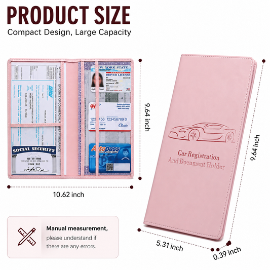 Luxury Premium PU Leather Car Document Holder, Vehicle Registration Insurance Paper Storage Organizer Wallet
