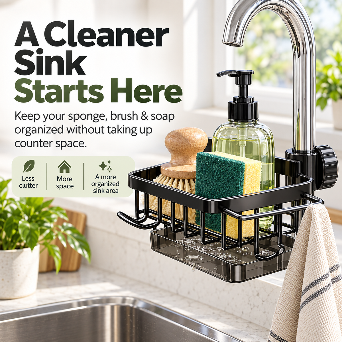 Faucet Sink Organizer Rack Keep Your Kitchen Sink Clean & Clutter-Free