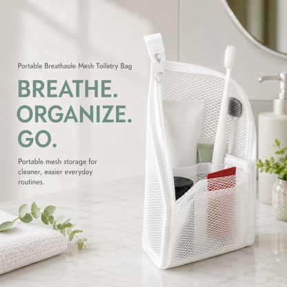 Portable Quick-Dry Mesh Toiletry Bags Hanging Travel Organizers with Toothbrush Slots