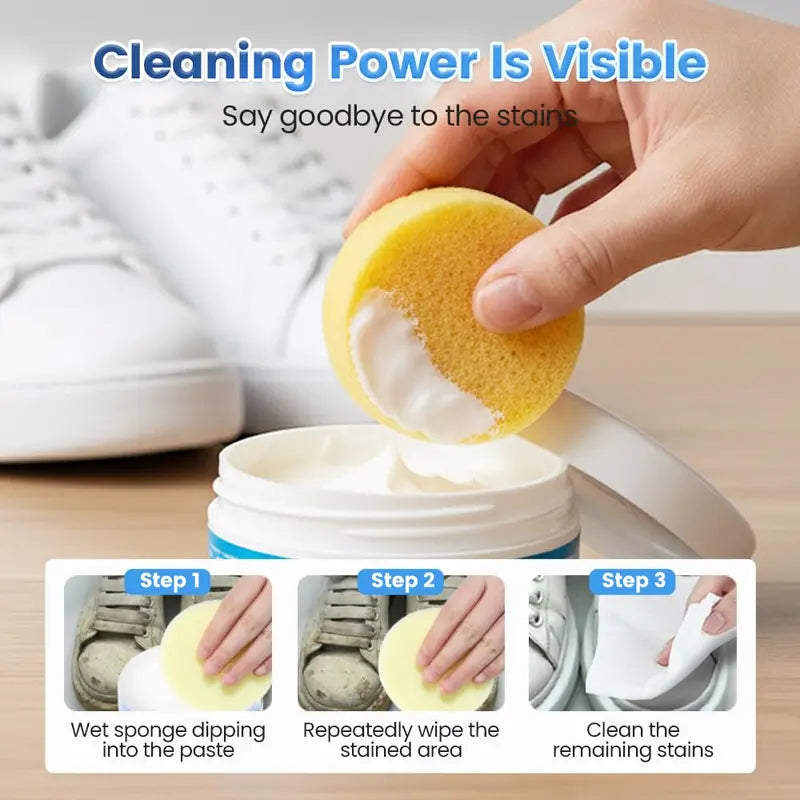 White Shoe Cleaning Cream | Waterless Stain Remover with Sponge