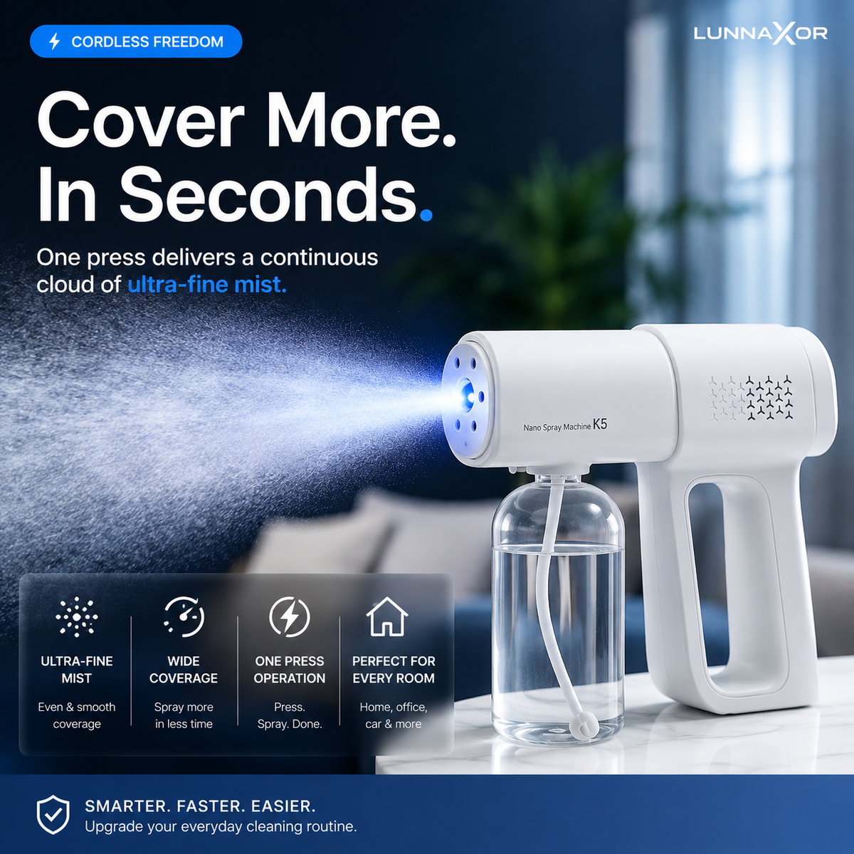 Cordless Nano Mist Sprayer Continuous Fine Mist & Wide Coverage