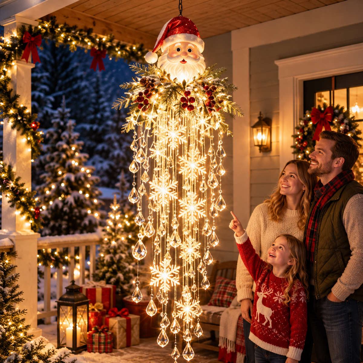 Crystal Cascade Christmas Light Hanging Snowflake & Crystal LED Porch D cor