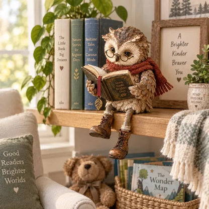 Reading Owl Figurine Cosy Bookshelf Decor for Book Lovers