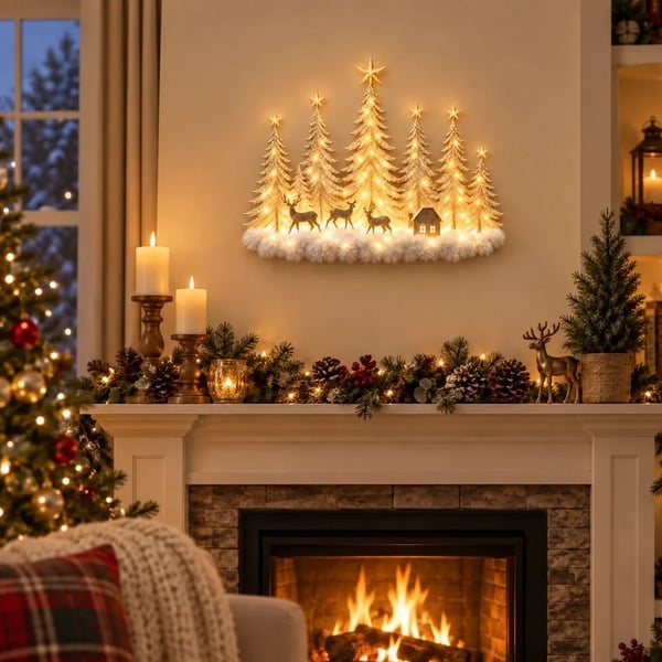 Step Into an Enchanted Winter Grove: Lighted Christmas Woodland Forest Wall Decor