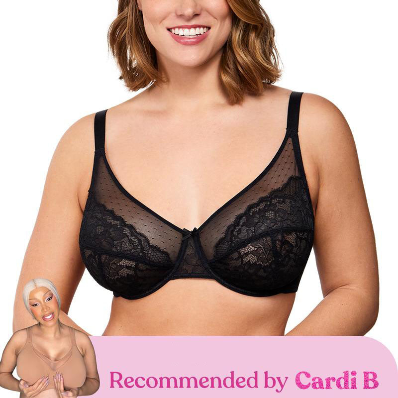 Floral Lace Plus Size Underwire Unlined Unpadded Minimizer Full Coverage Bra