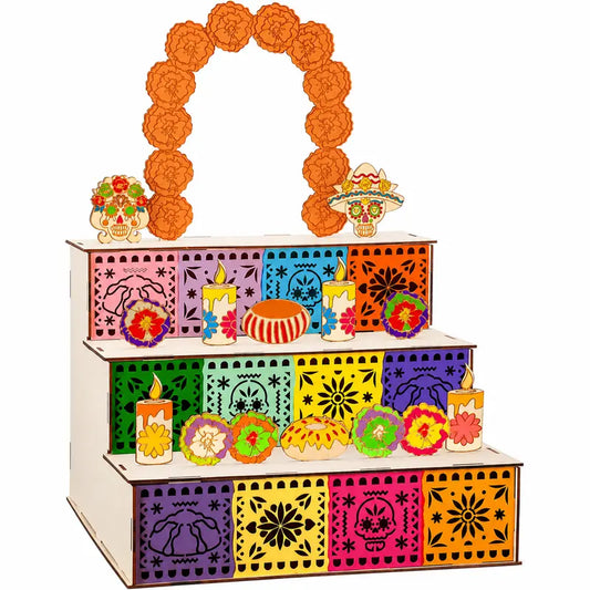 3-Tier Mexican Day of the Dead Traditional Wooden Altar Display Set