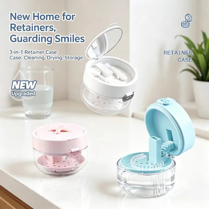 Retainer & Denture Cleaner Case with Drain Tray