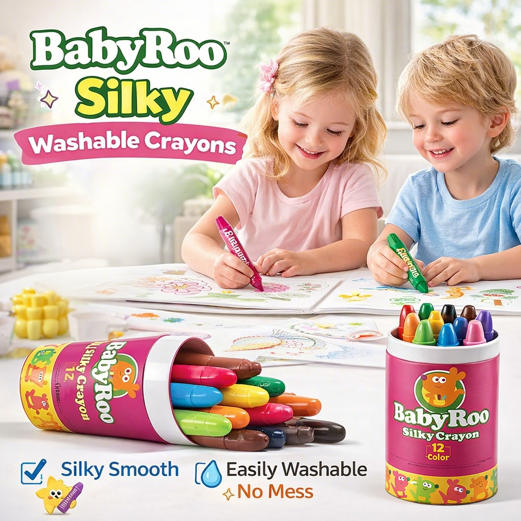 BabyRoo Silky Washable Crayons Safe, Smooth & Easy to Clean!