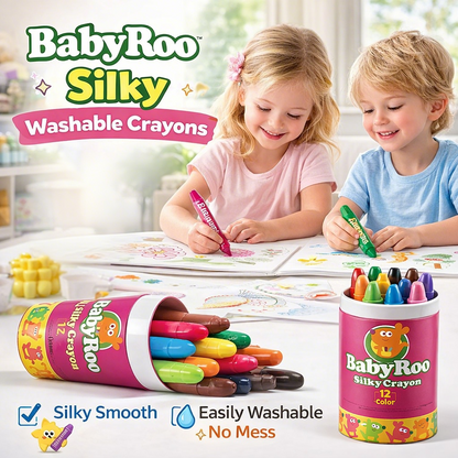 BabyRoo Silky Washable Crayons Safe, Smooth & Easy to Clean!