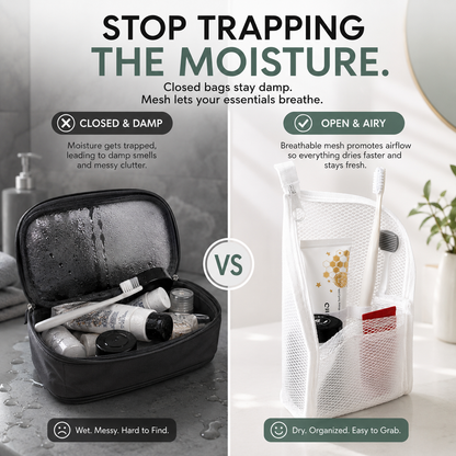 Portable Quick-Dry Mesh Toiletry Bags Hanging Travel Organizers with Toothbrush Slots