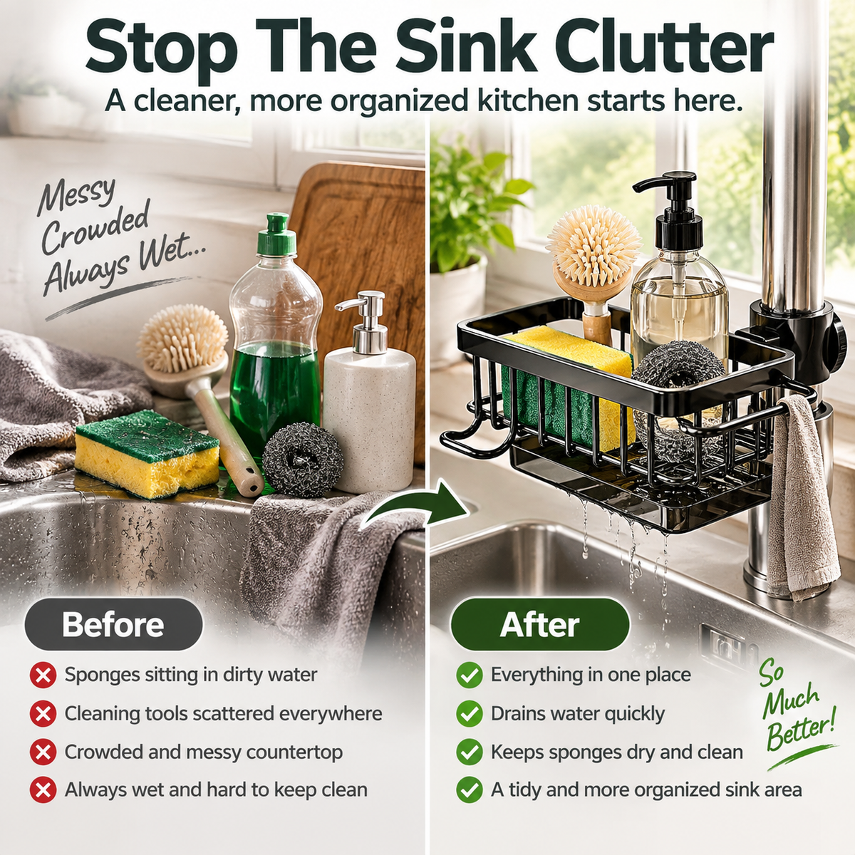 Faucet Sink Organizer Rack Keep Your Kitchen Sink Clean & Clutter-Free