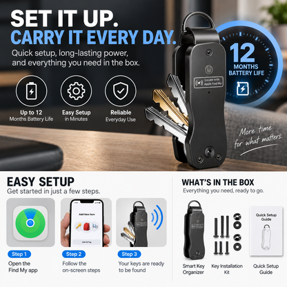 Smart Key Organizer with Apple Find My Compact Everyday Key Holder