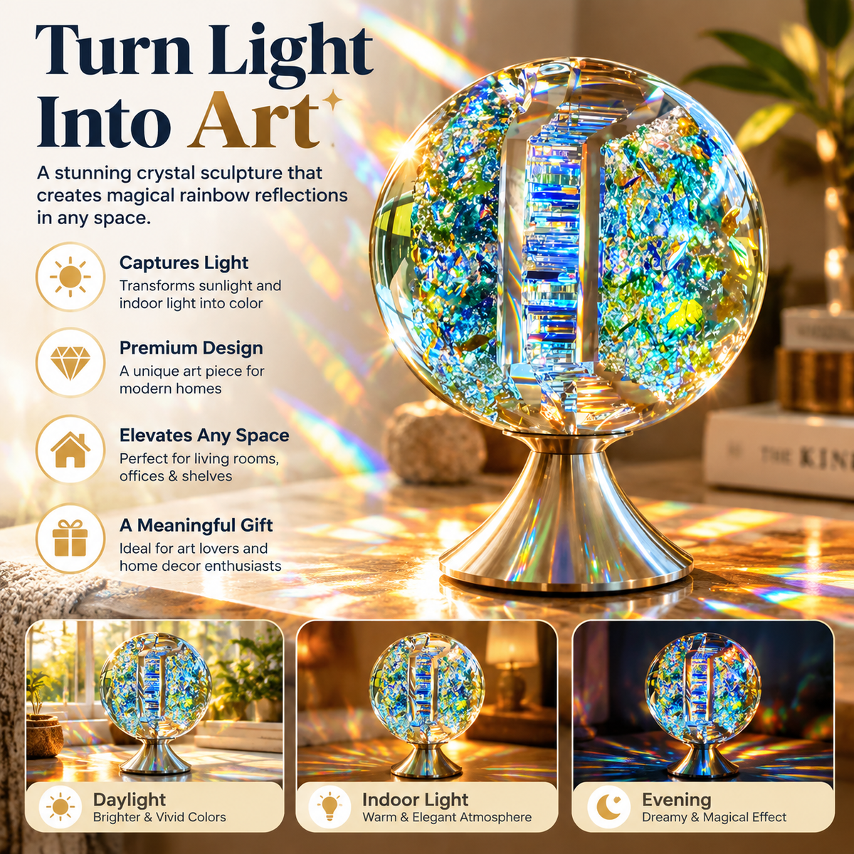 Crystal Light Sculpture Rainbow Glass Prism Decorative Ornament