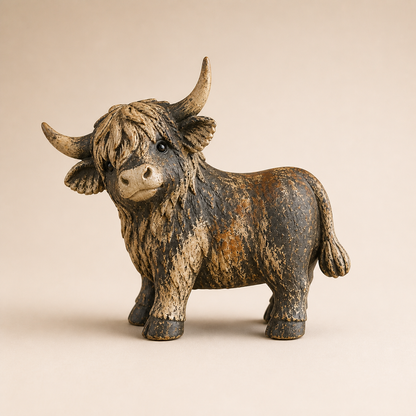 Rustic Highland Cow Figurine Charming Farmhouse Tabletop Decor