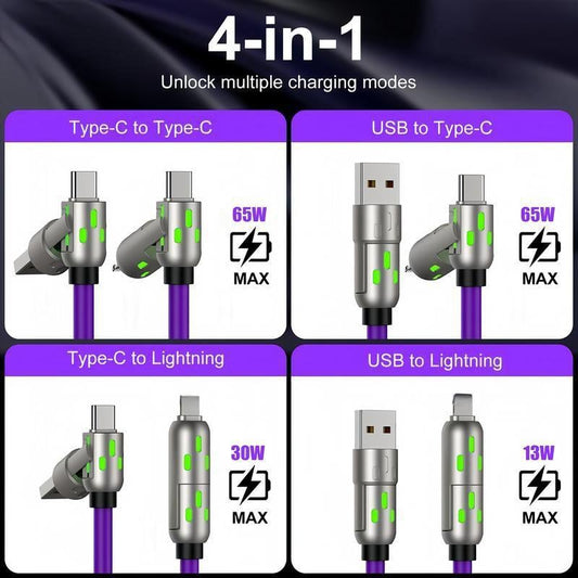 6.6FT 4-in-1 Fast Charging USB Cable (USB-A/Type-C/Lightning) Aluminum