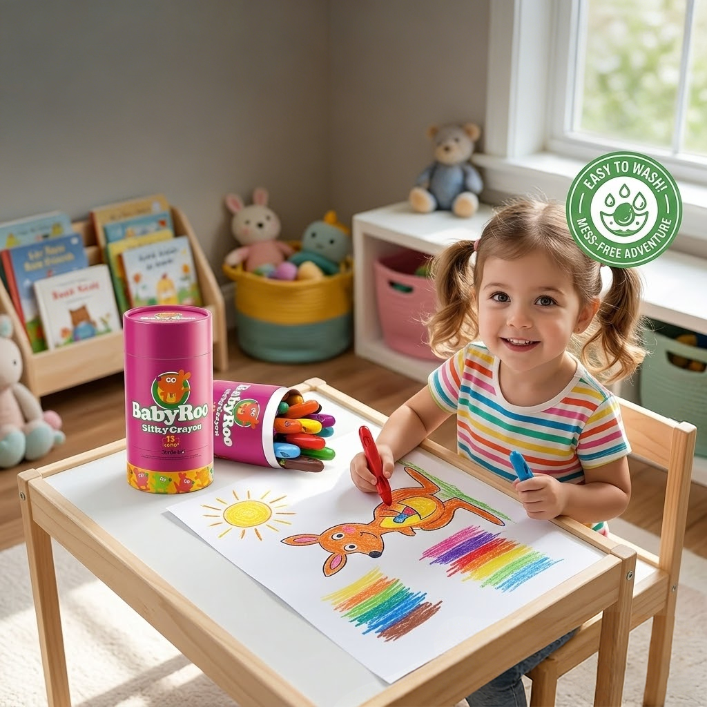 BabyRoo Silky Washable Crayons Safe, Smooth & Easy to Clean!