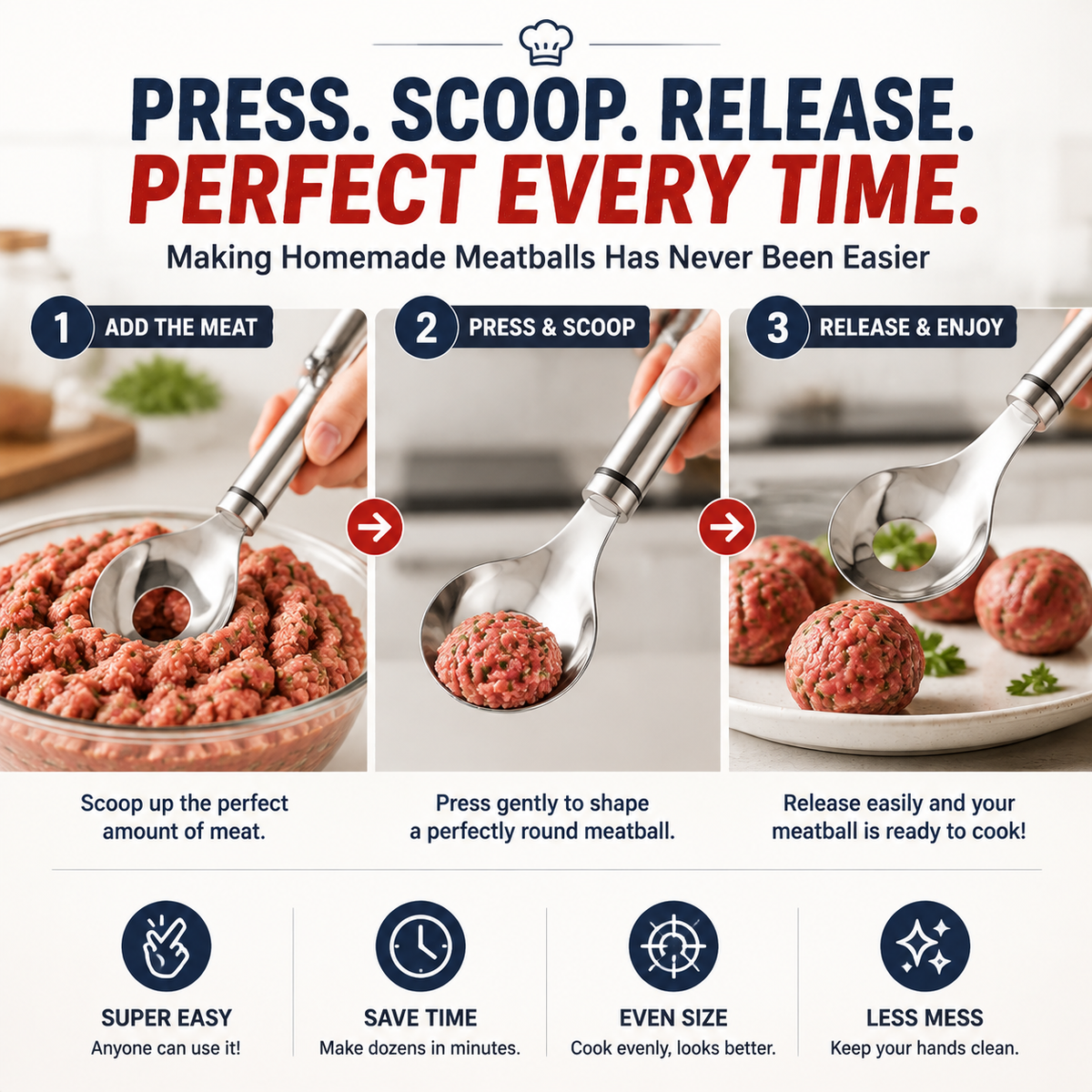 Stainless Steel Meatball Maker Spoon Make Perfect Meatballs Without Messy Hands