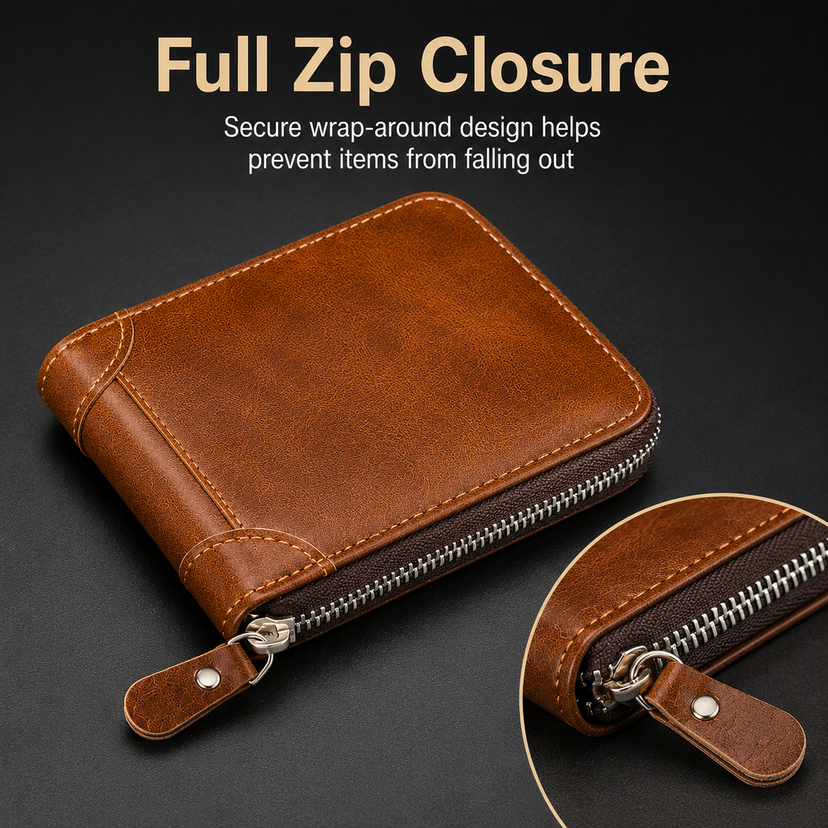 Vintage Zip Wallet, Bifold Card Coin Purse