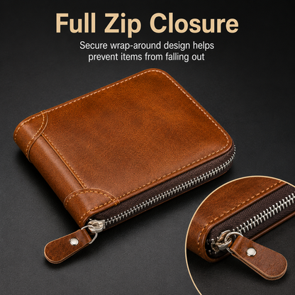 Vintage Zip Wallet, Bifold Card Coin Purse