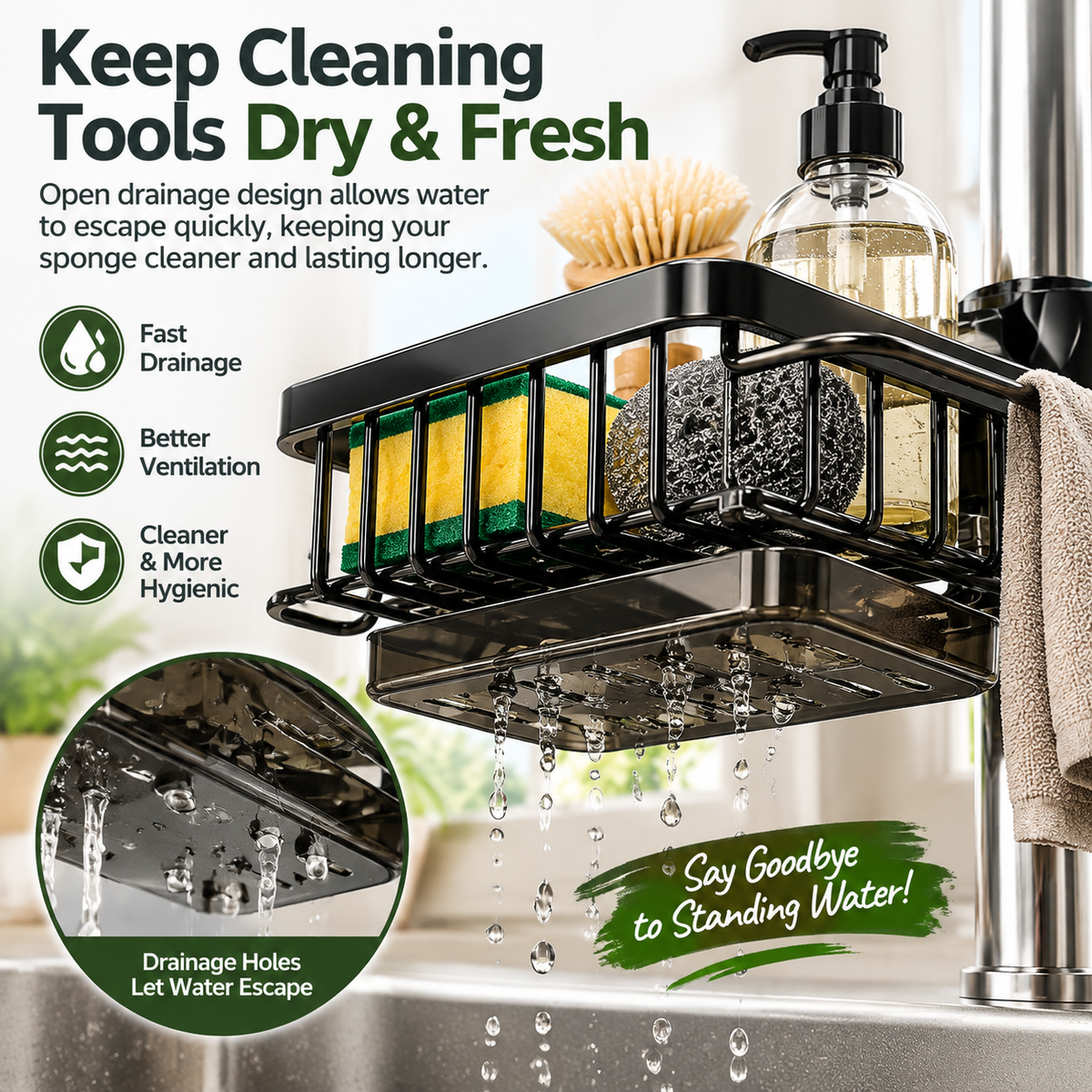 Faucet Sink Organizer Rack Keep Your Kitchen Sink Clean & Clutter-Free