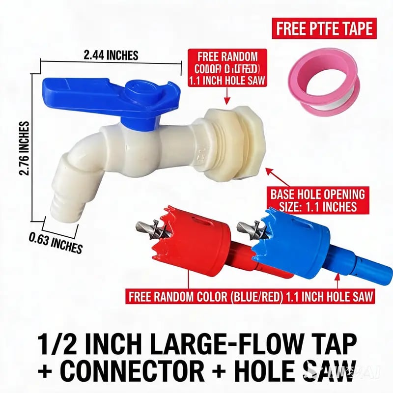 Rain Barrel Spigot Kit 1/2' PVC Faucet Set