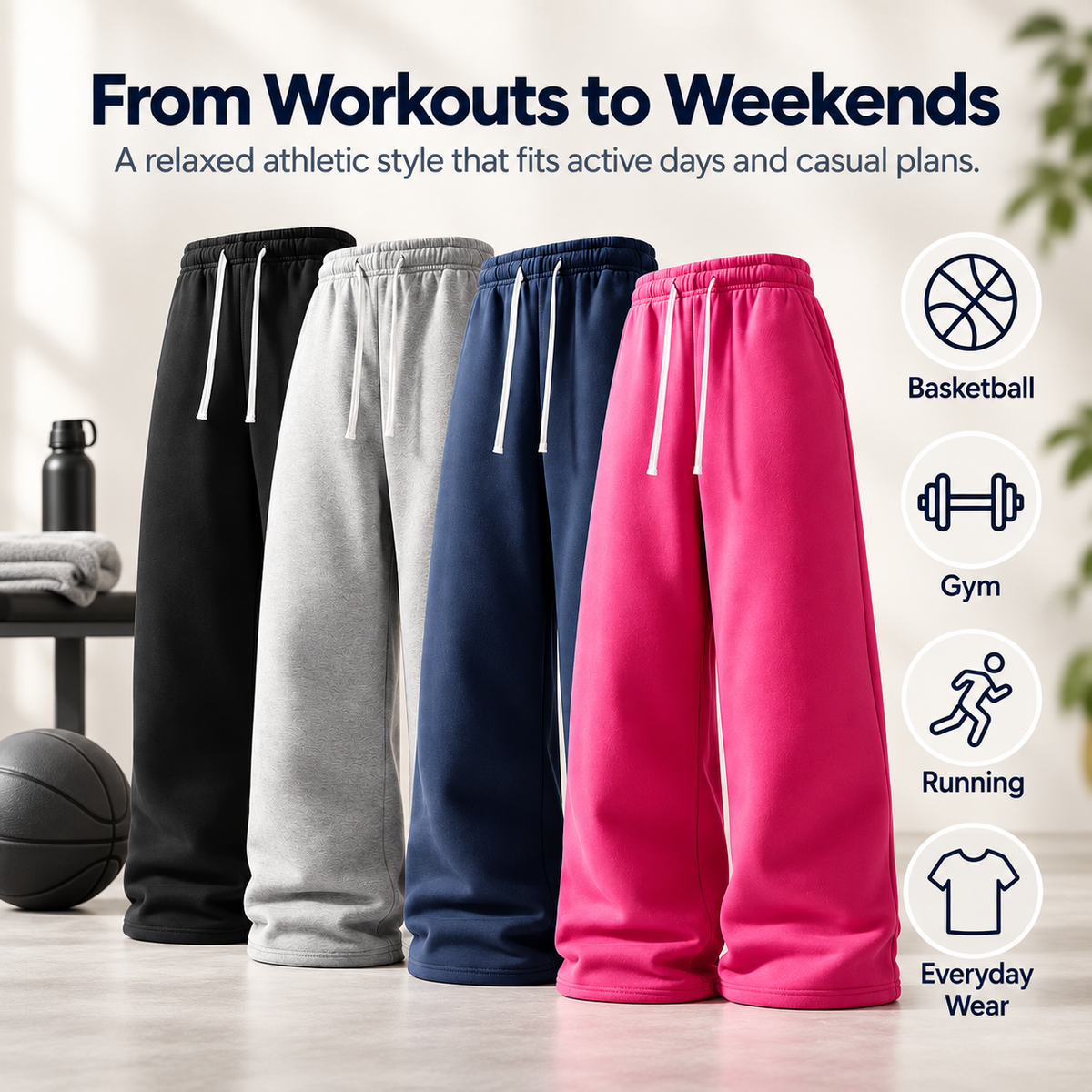 4-Pack Ultra-Soft Wide-Leg Sweatpants