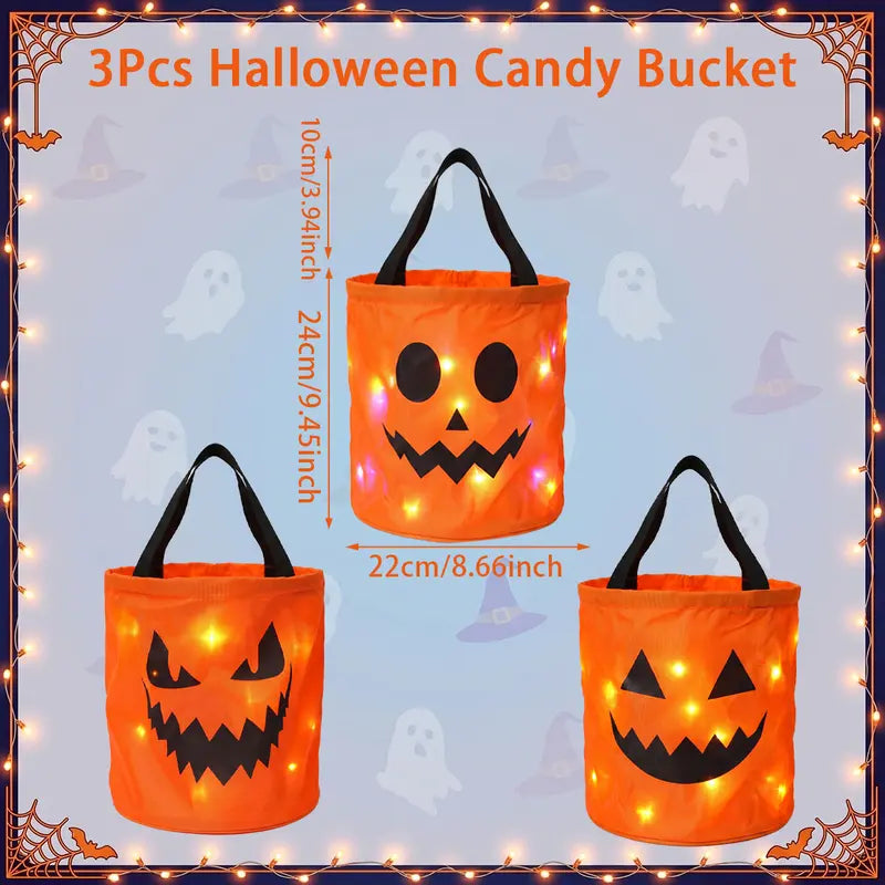 Light Up the Night! 3-Piece LED Halloween Candy Bucket Set