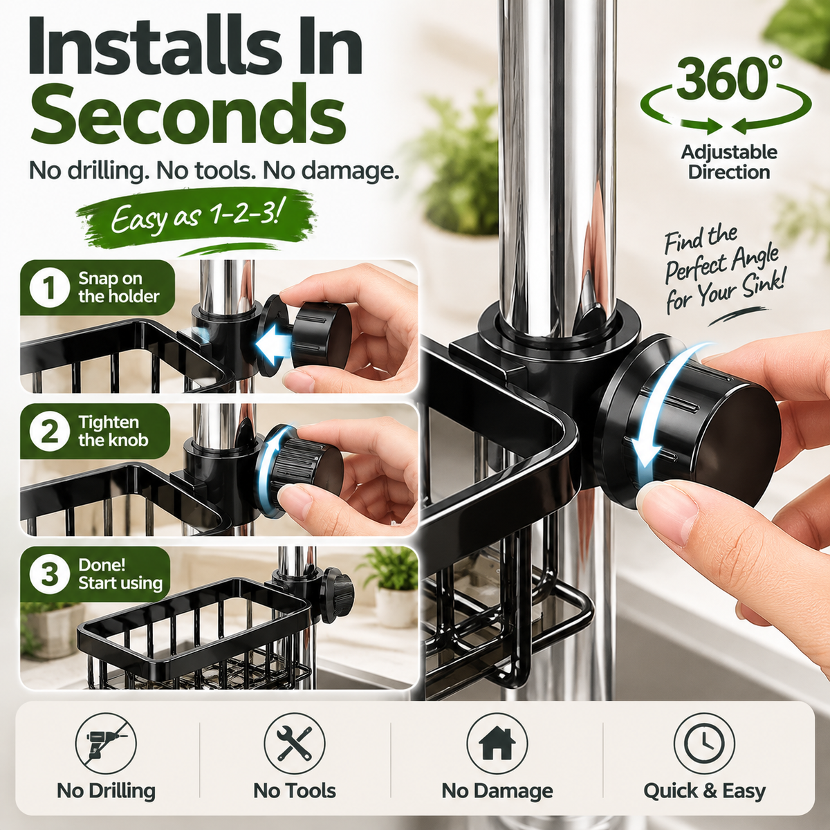 Faucet Sink Organizer Rack Keep Your Kitchen Sink Clean & Clutter-Free