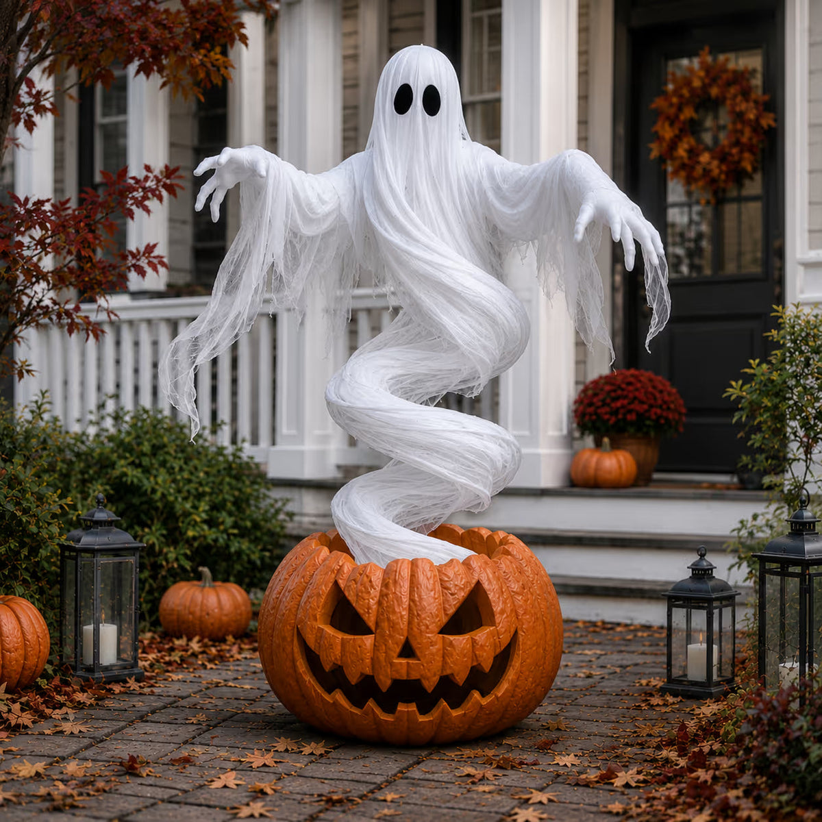 Swirling Ghost Pumpkin Yard Lamp