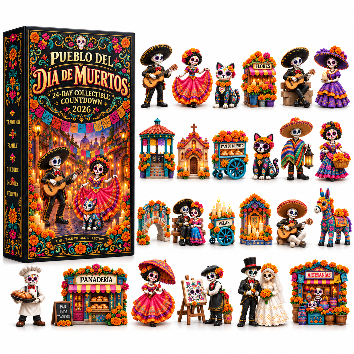 Pueblo del D a de Muertos 2026 24-Day Day of the Dead Collectible Countdown Calendar with 24 Unique Miniatures