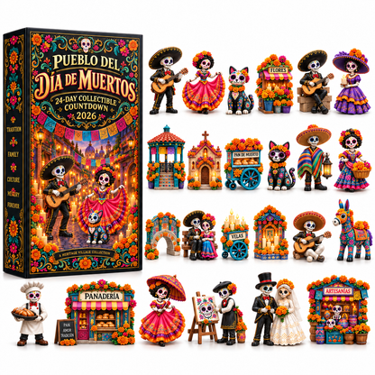 D a de los Muertos 24-Day Heritage Village Advent Calendar | Hand-Painted Mexican Keepsake