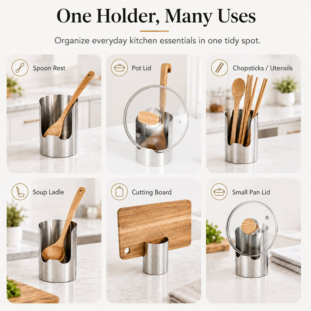 Stainless Steel Pot Lid Holder | Multi-Functional Kitchen Organizer For Lids, Cutting Boards & Utensils