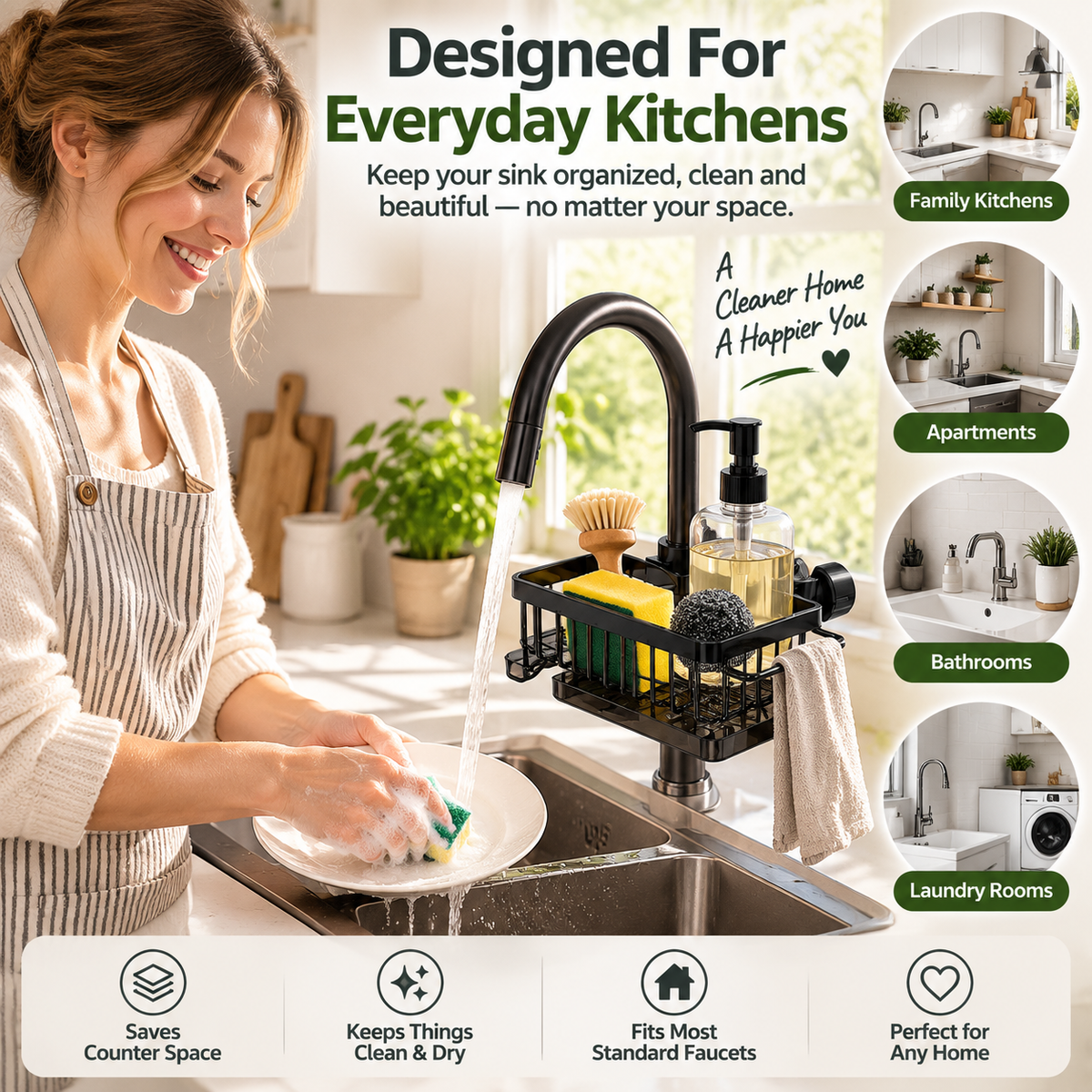 Faucet Sink Organizer Rack Keep Your Kitchen Sink Clean & Clutter-Free