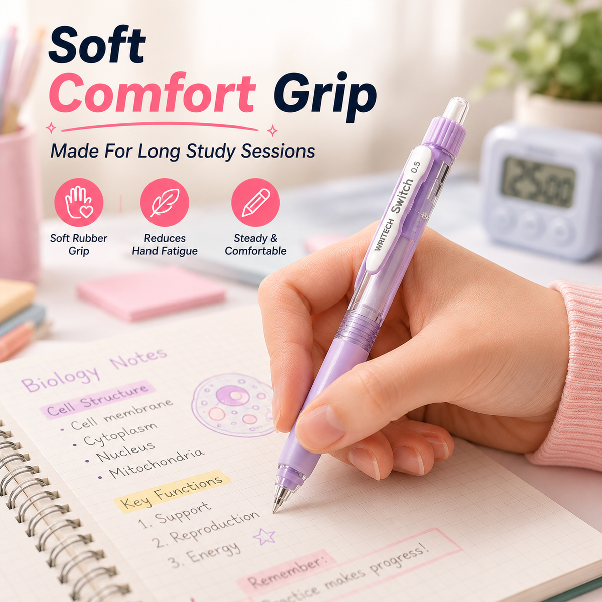 6-Color Silent Switch Gel Pen Set | Twist Between Silent & Clicky | 0.5mm Quick-Dry Smooth Writing Pens