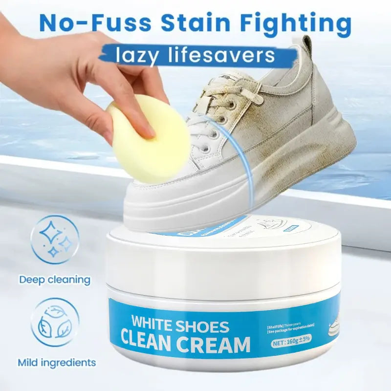 White Shoe Cleaning Cream | Waterless Stain Remover with Sponge