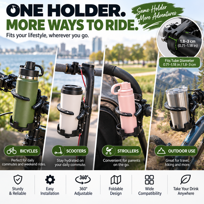 Foldable 360 Rotating Bike Cup Holder Adjustable Space-Saving Drink Mount