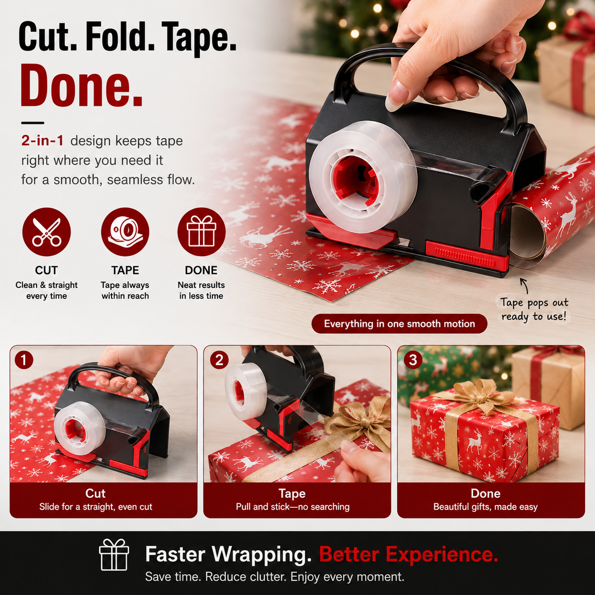 2-in-1 Wrapping Cutter & Tape Dispenser