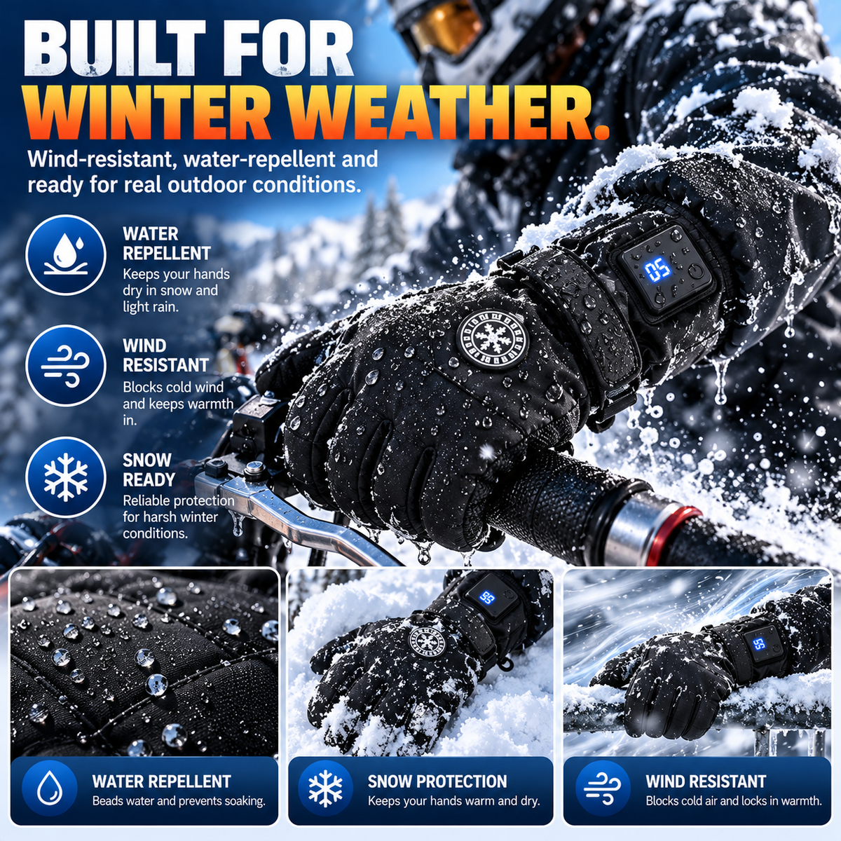 Rechargeable Heated Gloves 3 Heat Settings, Waterproof Touchscreen Winter Gloves