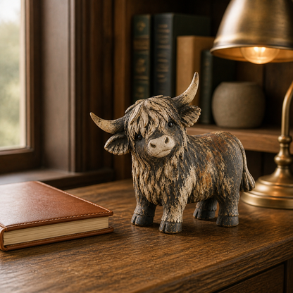 Rustic Highland Cow Figurine Charming Farmhouse Tabletop Decor