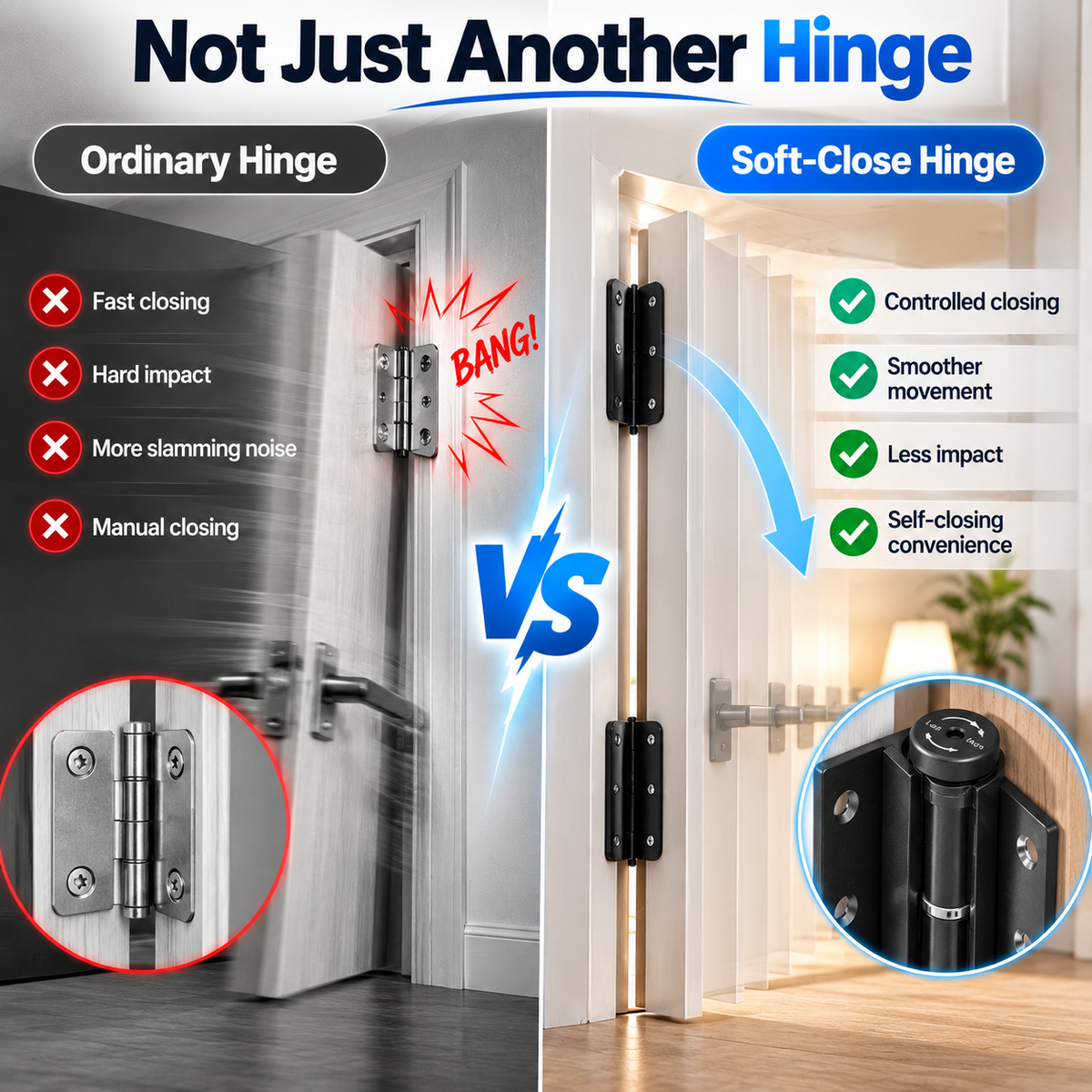 Soft-Close Self-Closing Door Hinge Smooth, Controlled & Quieter Closing
