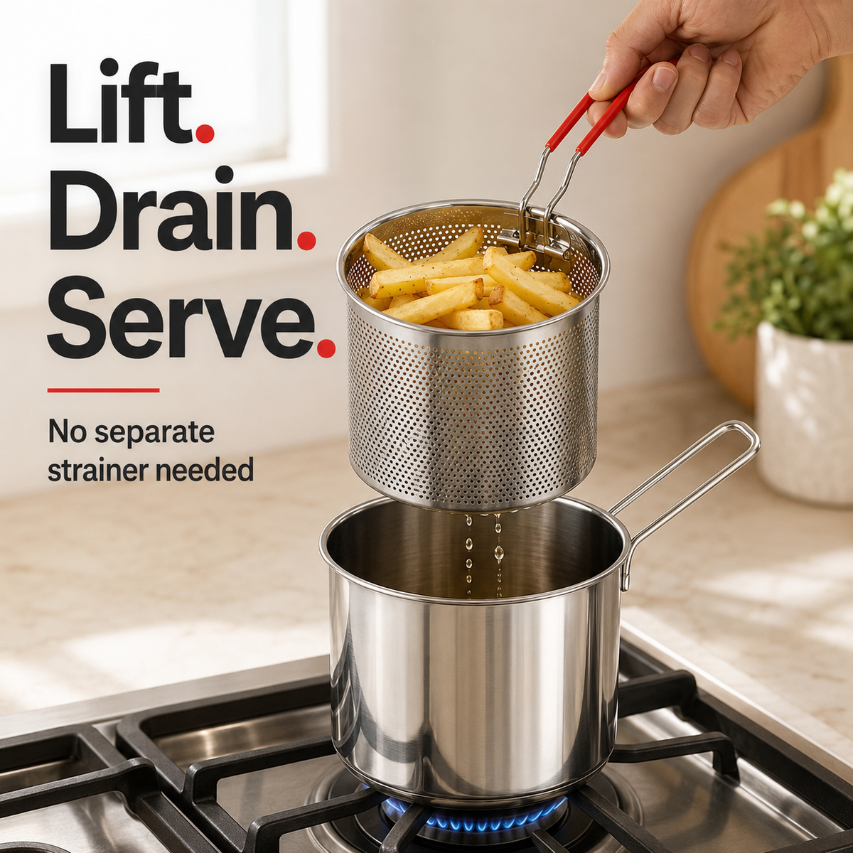 2026 Personal Mini Deep Fryer Set Stainless Steel Pot with Lift-Out Draining Basket & Food Tongs