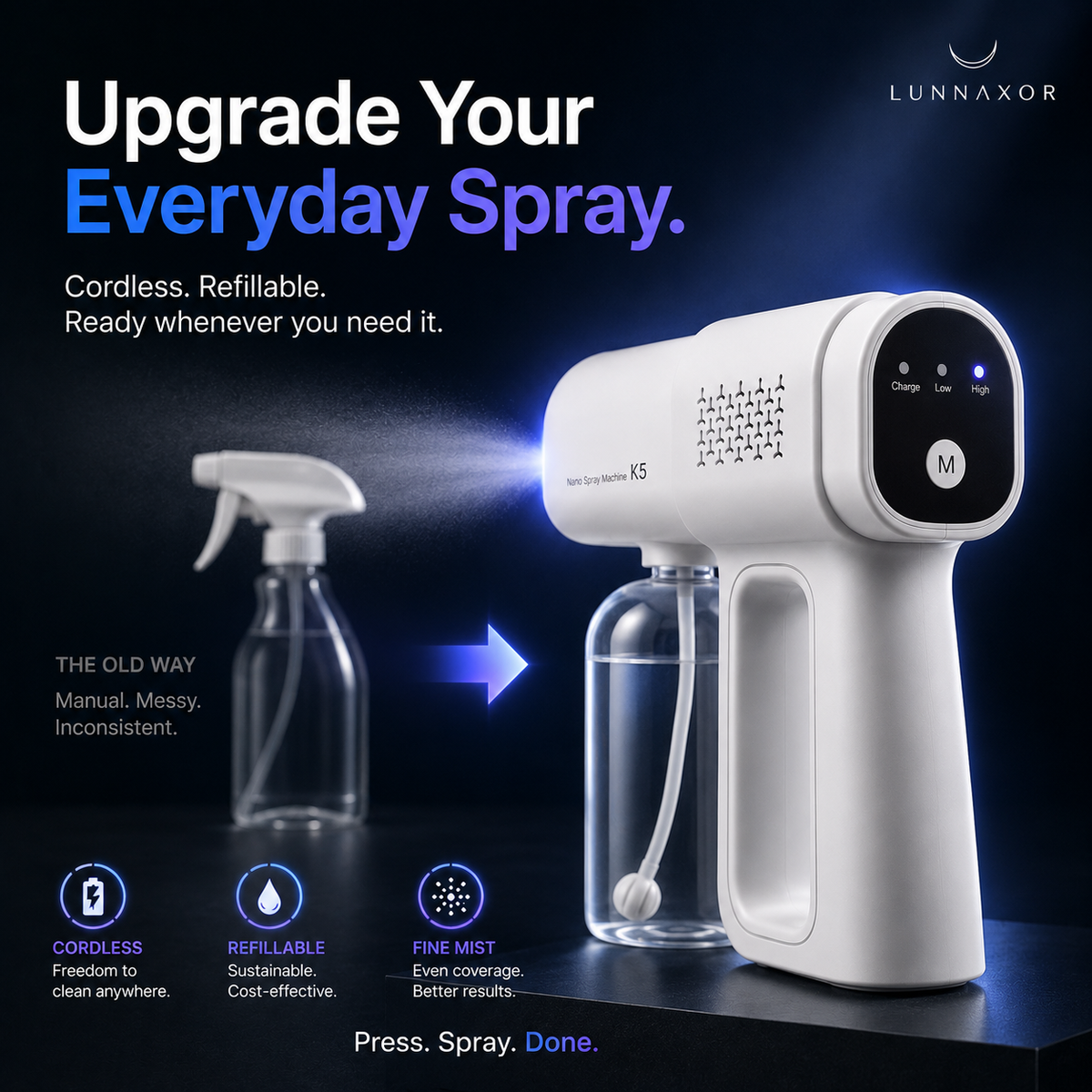 Cordless Nano Mist Sprayer Continuous Fine Mist & Wide Coverage
