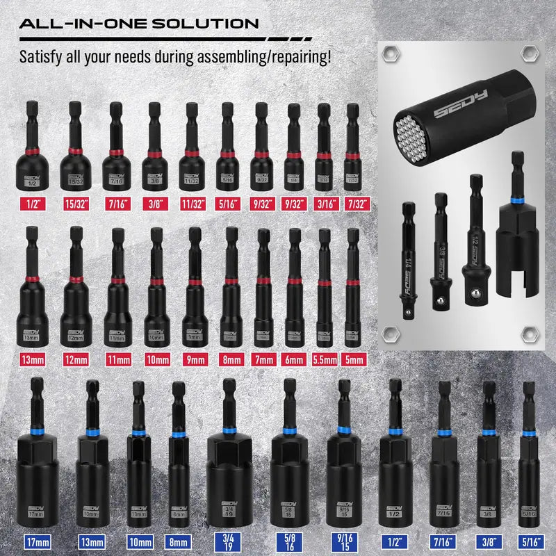80-Piece Magnetic Impact Nut Driver Set SAE & Metric Socket Bits with Adapters, Extensions & Bit Holder
