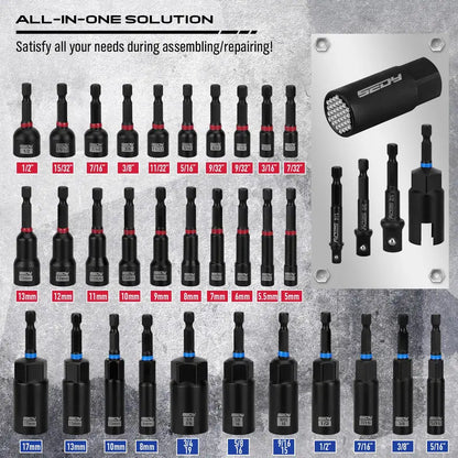 80-Piece Magnetic Impact Nut Driver Set SAE & Metric Socket Bits with Adapters, Extensions & Bit Holder