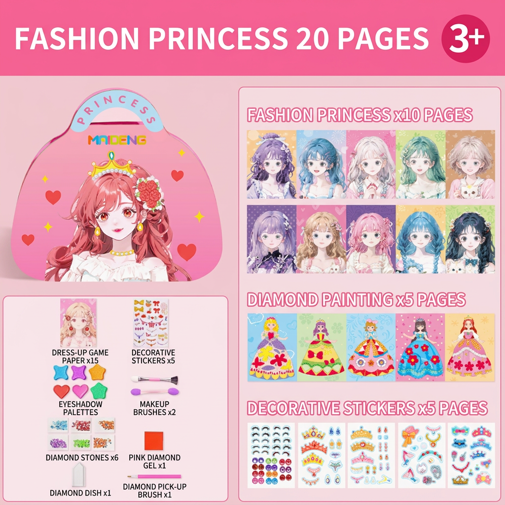 Special Diamond Painting & Princess Book Makeup Craft Kits Foil Art Books Set Play on Paper for Girl Handcraft Easter