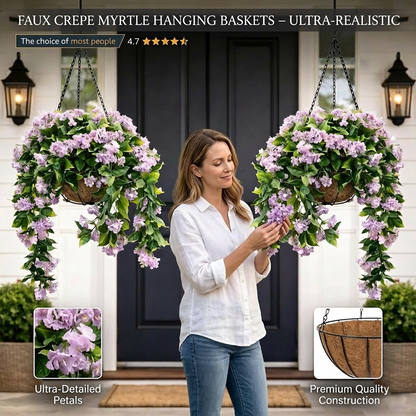Faux Crepe Myrtle Hanging Baskets Ultra-Realistic (2 pcs)
