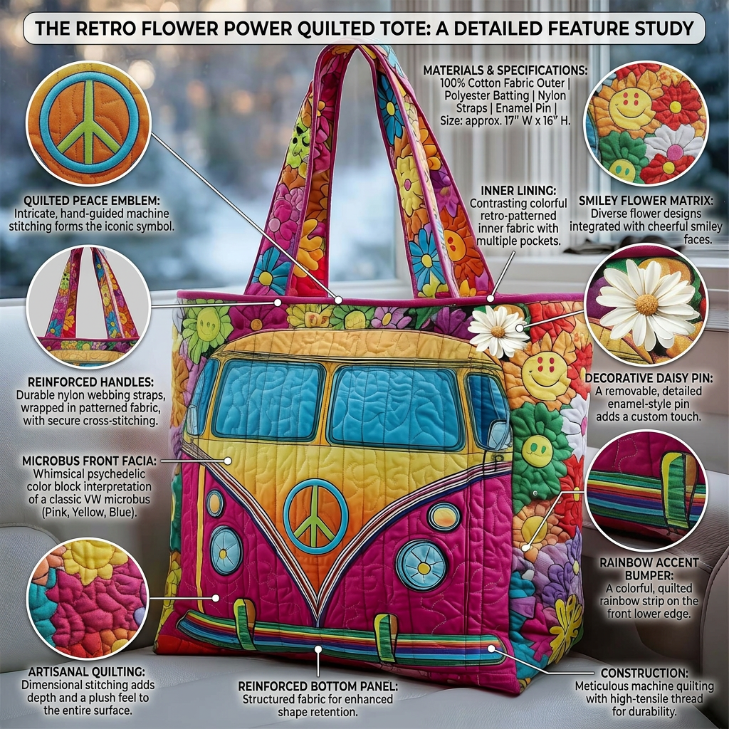 Hippie Van Quilted Tote Bag